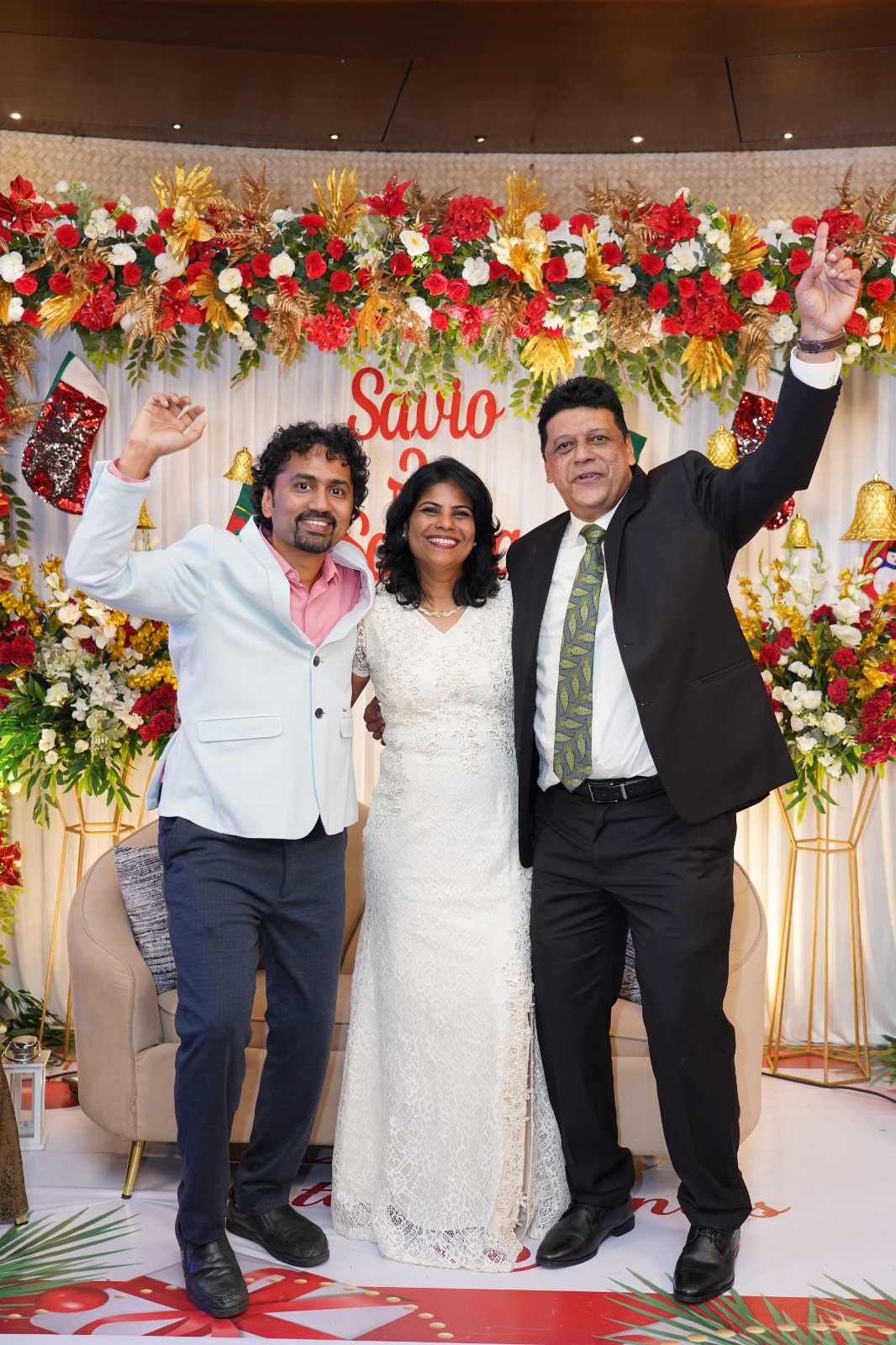 Celebration pose with guests